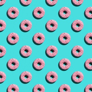 Sweet donuts pattern on a blue background