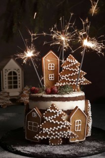 New Year's sponge cake with Christmas accessories