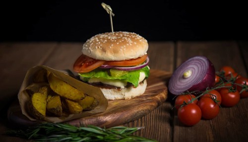 Large appetizing burger with beef