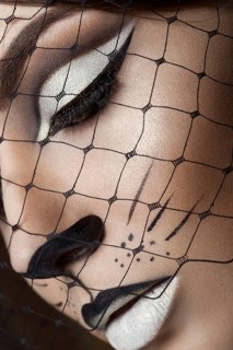 Beautiful girl in the image of a cat with art make-up and lace ears. beauty face. Photos shot in the studio