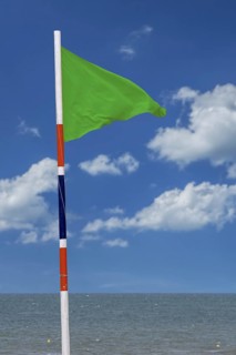 Green warning flag signalling no hazard. Swimming allowed and safe for all swimmers