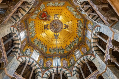 Splendid interior in the Unesco world heritage site the Aachen cathedral