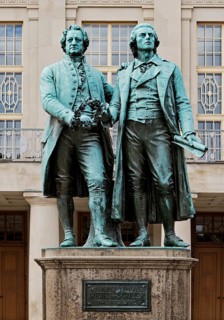 Double statue Goethe-Schiller monument by Ernst Rietschel in front of the German National Theatre
