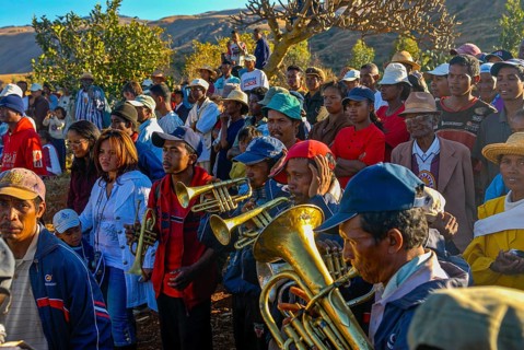 Locals celebrating a death ceremony along the road between Antanarivo and Morondavia