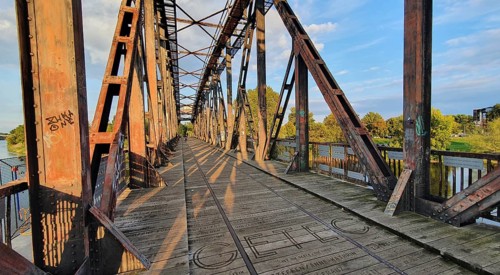 Historic lift bridge over the Elbe