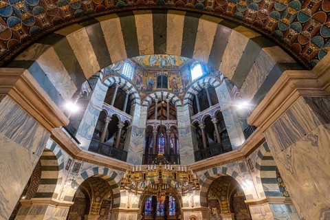 Splendid interior in the Unesco world heritage site the Aachen cathedral