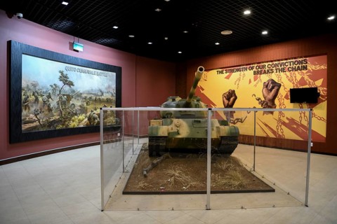 Tanks in an exhibition hall of the Independence Memorial Museum