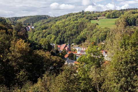 Town of Glashuette with town church of St. Wolfgang in the district of Saechsische Schweiz-Osterzgebirge
