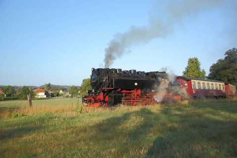 Harzer Schmalspurbahn steam locomotive with train