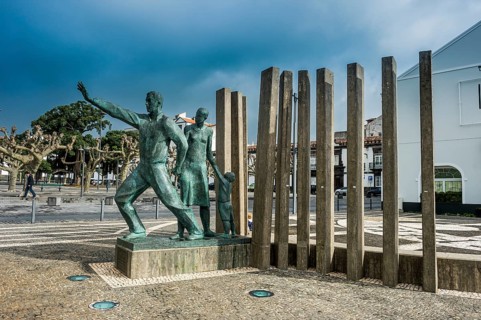 Immigration monument in the historic town of Ponta Delgada