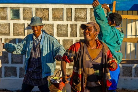 Locals celebrating a death ceremony along the road between Antanarivo and Morondavia