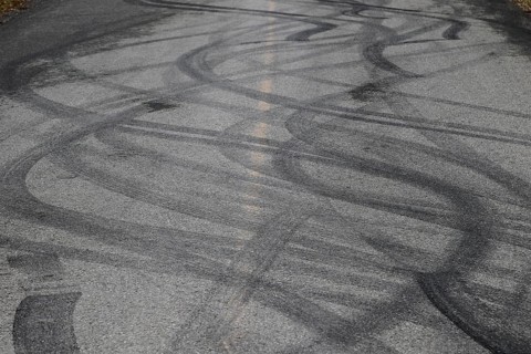 Tire prints on a country road