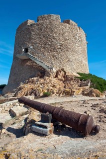 Historic Spanish defence defence tower Torre Spagnola La Turri with staircase for sightseeing