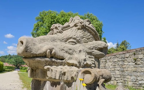 Wild boar's head on the south steps