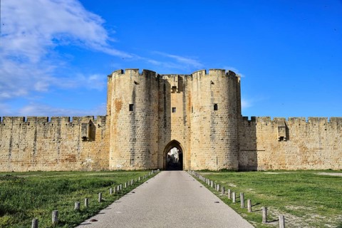 Historic fortified wall of the town of Aigues-Mortes in the Camargue