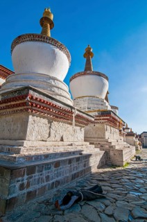 Pilgrim while praying in the Tashilhunpo monastery