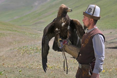 Kyrgyz hunter with Golden Eagle