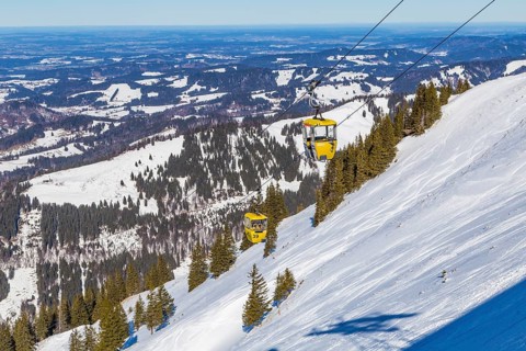 The yellow cabins just past the mountain station