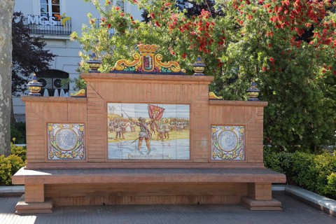 Historical mural with tiles on the city's history