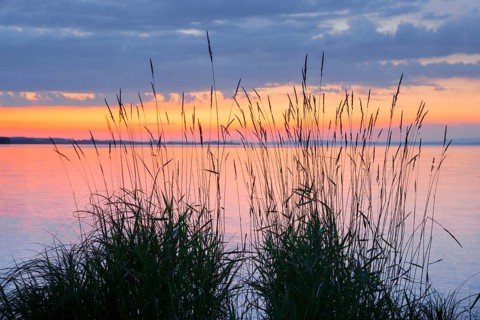 View over Lake Constance at a colourful sunset