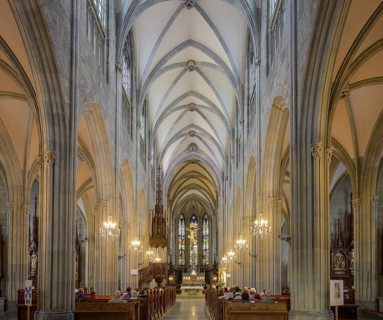 Interior view of the neo-Gothic collegiate church of