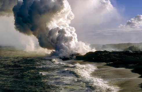 Kilauea Lava Flow entering the sea