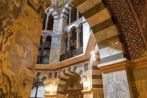 Splendid interior in the Unesco world heritage site the Aachen cathedral