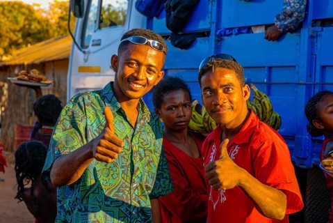 Thumbs up from friendly locals