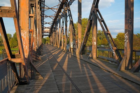Historic lift bridge over the Elbe