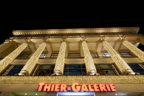 Facade of Thier-Galerie with Christmas lights