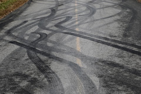 Tire prints on a country road