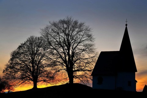 Brother Klaus Chapel on the Hagspiel plateau near Oberstaufen in the evening light