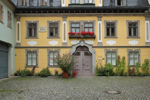 Entrance and house facade of the Albert Schweitzer Memorial and Museum