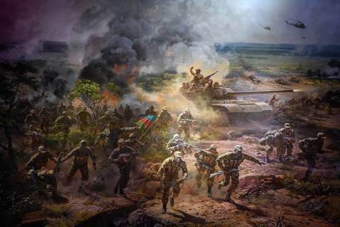 Mural in an exhibition hall of the Independence Memorial Museum