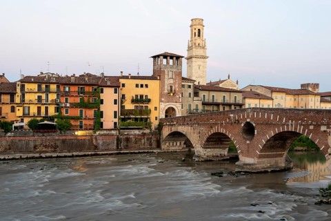 Colourful houses on the Adige river