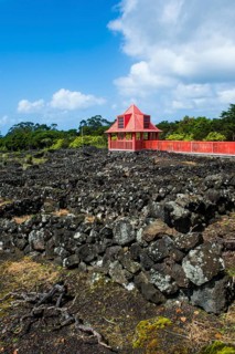 Red walkway in the UNESCO-designated historical vineyards in the Wine museum of Pico