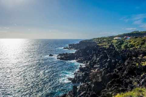 Rocky volcanic coastline around Sao Mateus