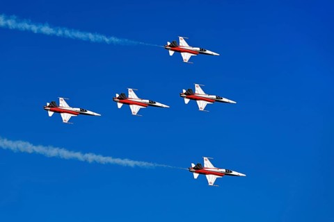 Formation flight of the Patrouille Suisse with the Northrop F-5E Tiger II