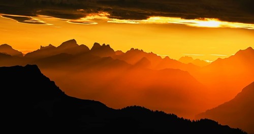 Mountain ranges in the morning light