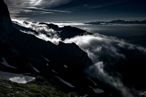 Cloudy atmosphere over the Rhine valley with Swiss mountains