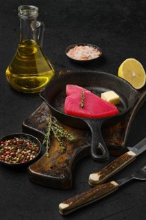 Raw fresh tuna steak ready for frying