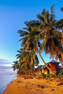Bungalows at sunset on a beach on the Island Ile Sainte Marie