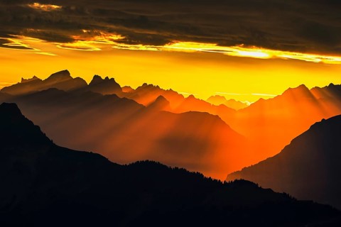 Mountain ranges in the morning light