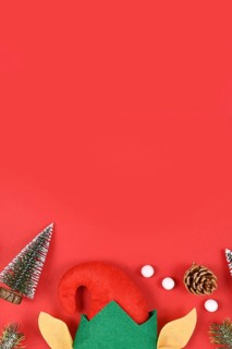 Christmas flat lay with elf hat and ears