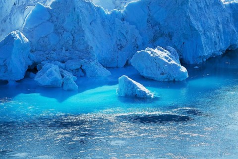 Shimmering blue icebergs