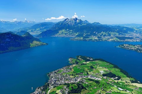 View from Kaenzeli of the village of Weggis on Lake Lucerne
