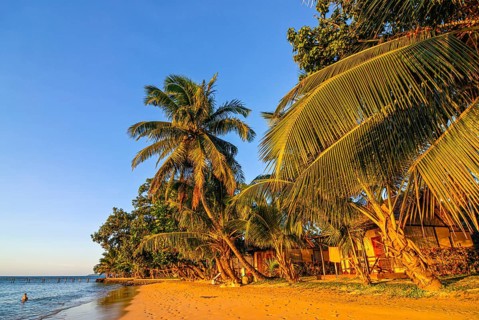 Bungalows at sunset at