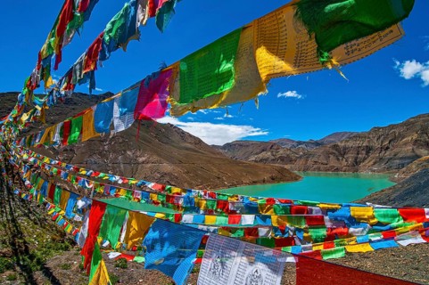 Praying flags on the Karo-La Pass along the Friendship Highway
