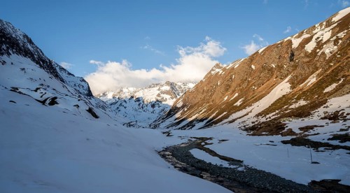 Snow-covered mountains in the evening light