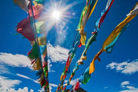 Praying flags on the Karo-La Pass along the Friendship Highway